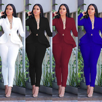Nowy damski zimowy damski zestaw dresowy z pełnym rękawem Ruffles Blazers ołówek spodnie garnitur dwuczęściowy zestaw Office Lady stroje jednolite